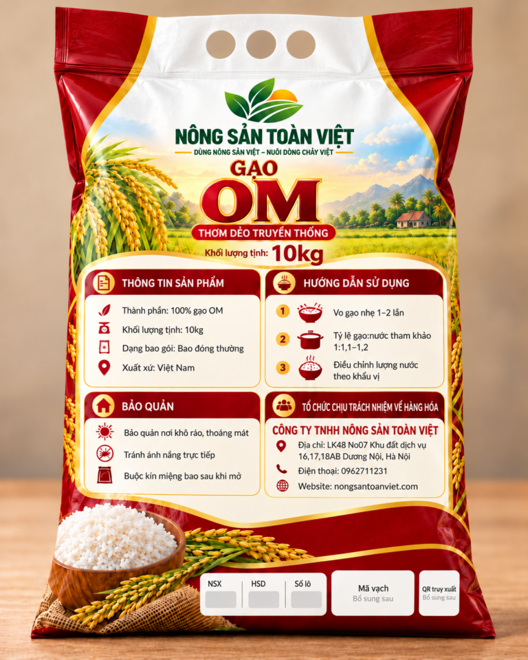 Thiết kế bao bì gạo OM 10 kg - Mặt sau