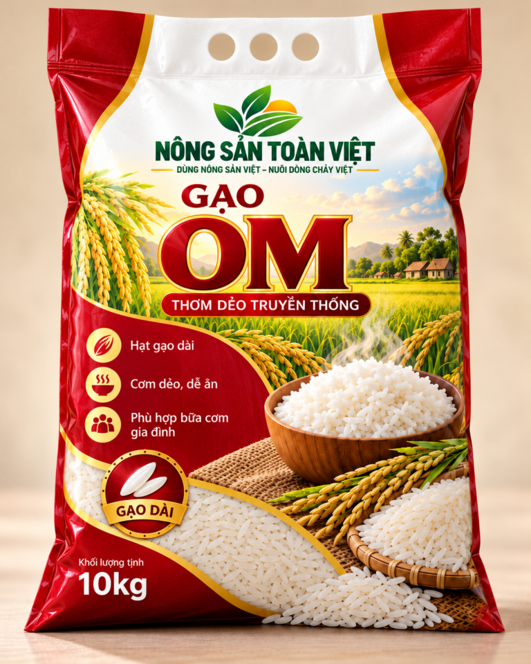Thiết kế bao bì gạo OM 10 kg - Mặt trước