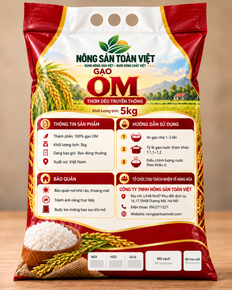 Thiết kế bao bì gạo OM 5 kg - Mặt sau