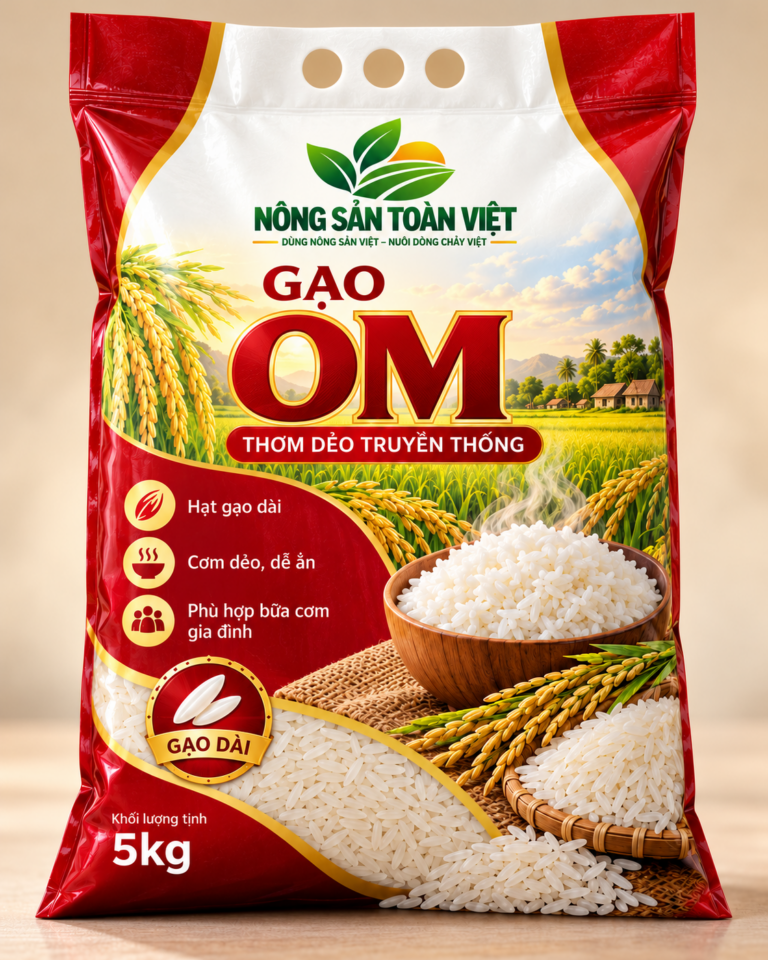 Thiết kế bao bì gạo OM 5 kg - Mặt trước