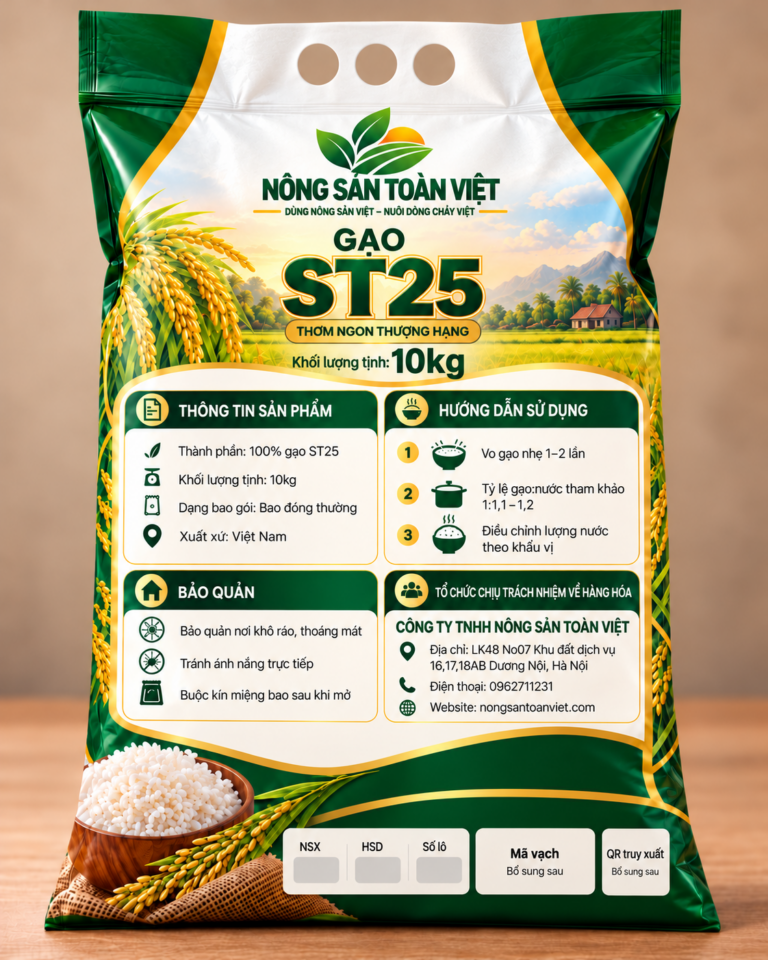 Thiết kế bao bì gạo ST25 10 kg - Mặt sau