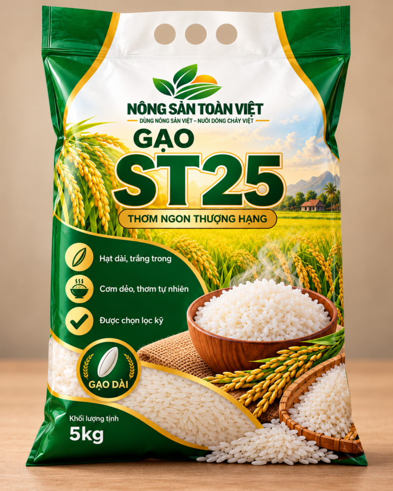 Thiết kế bao bì gạo ST25 5 kg - Mặt trước