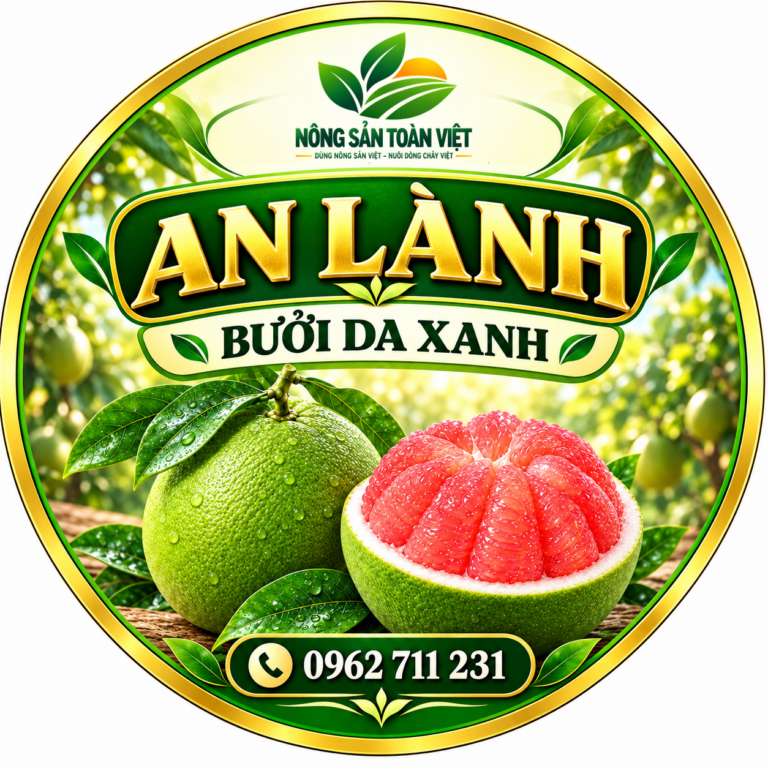 Thiết kế tem bưởi da xanh An Lành, logo Nông Sản Toàn Việt